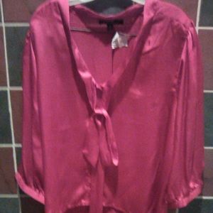 Brand New Tie neck high low silk blouse